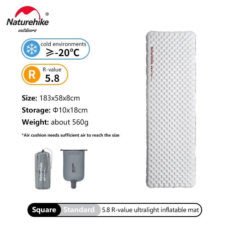 Naturehike ultralight inflatable mat with specifications on a white background