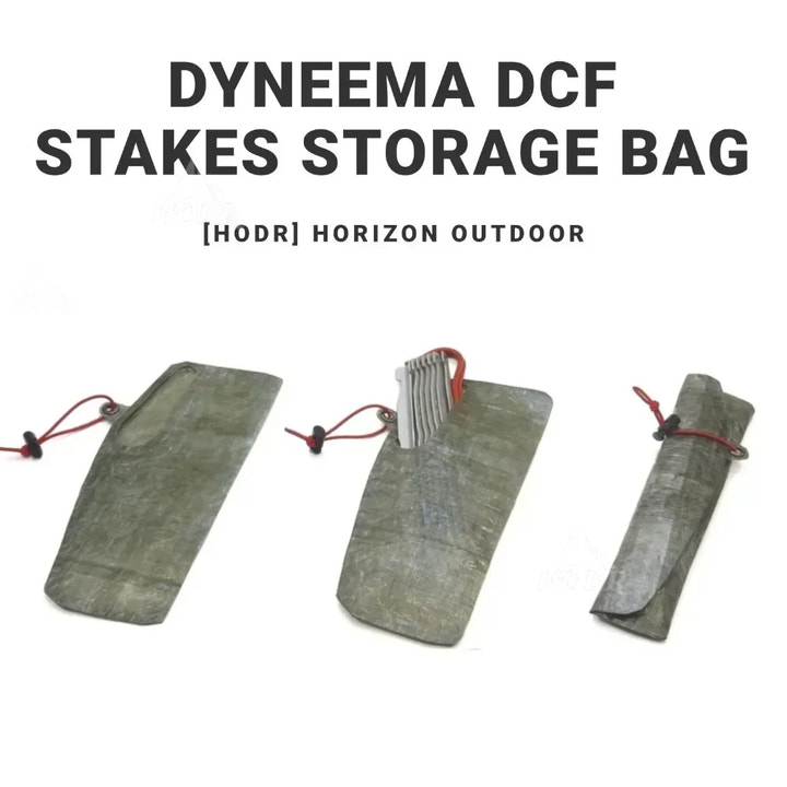 DYNEEMA DCF Stakes Storage Bag with text 'DYNEEMA DCF STAKES STORAGE BAG [HODR] HORIZON OUTDOOR' on a white background