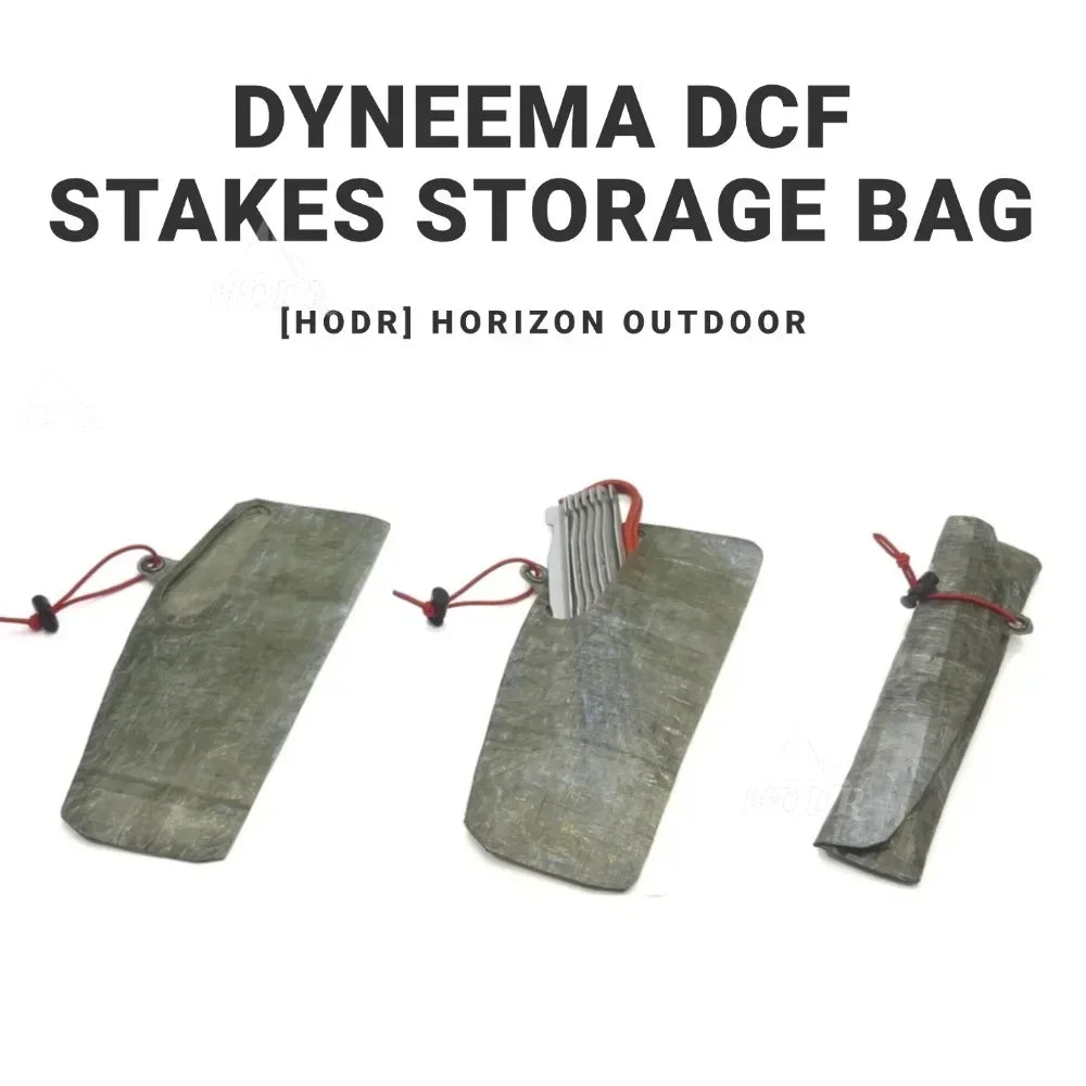 DYNEEMA DCF Stakes Storage Bag with text 'DYNEEMA DCF STAKES STORAGE BAG [HODR] HORIZON OUTDOOR' on a white background