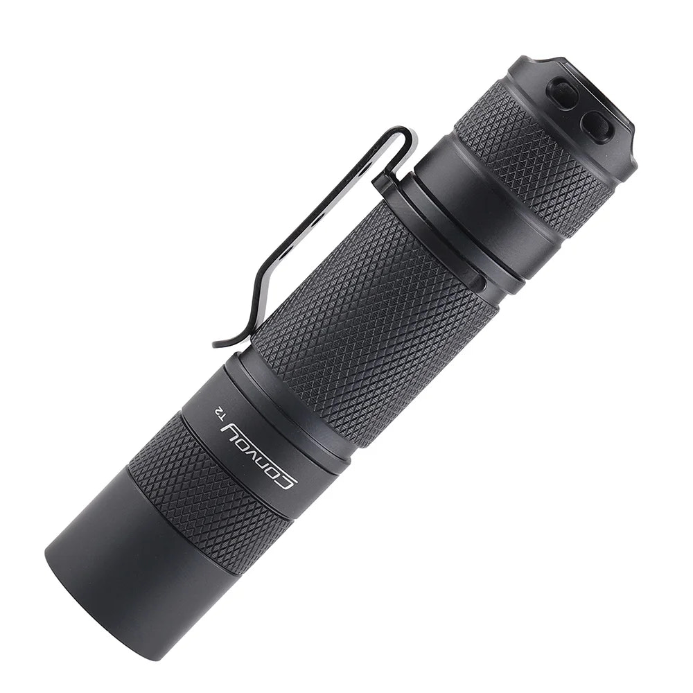 Black Convoy T2 flashlight with brand logo on a white background