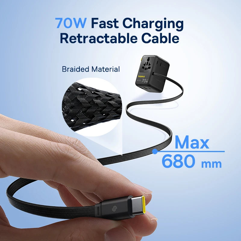 retracting usb-c cable of baseus power adapter