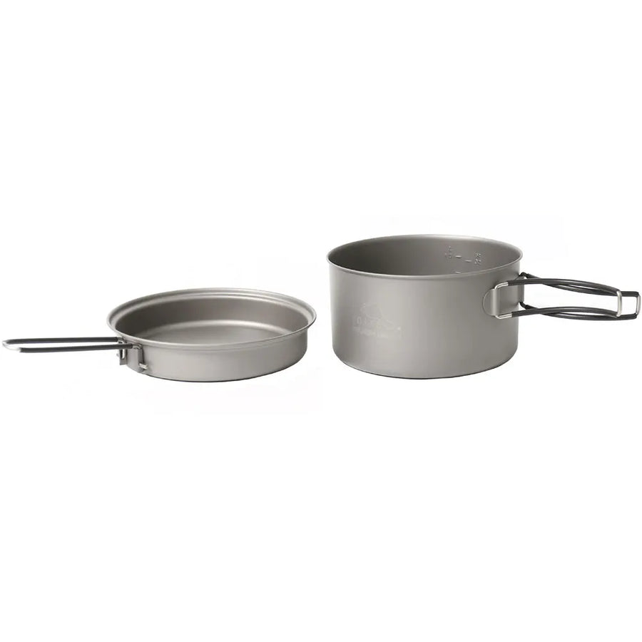 Two camping cookware pots on a white background