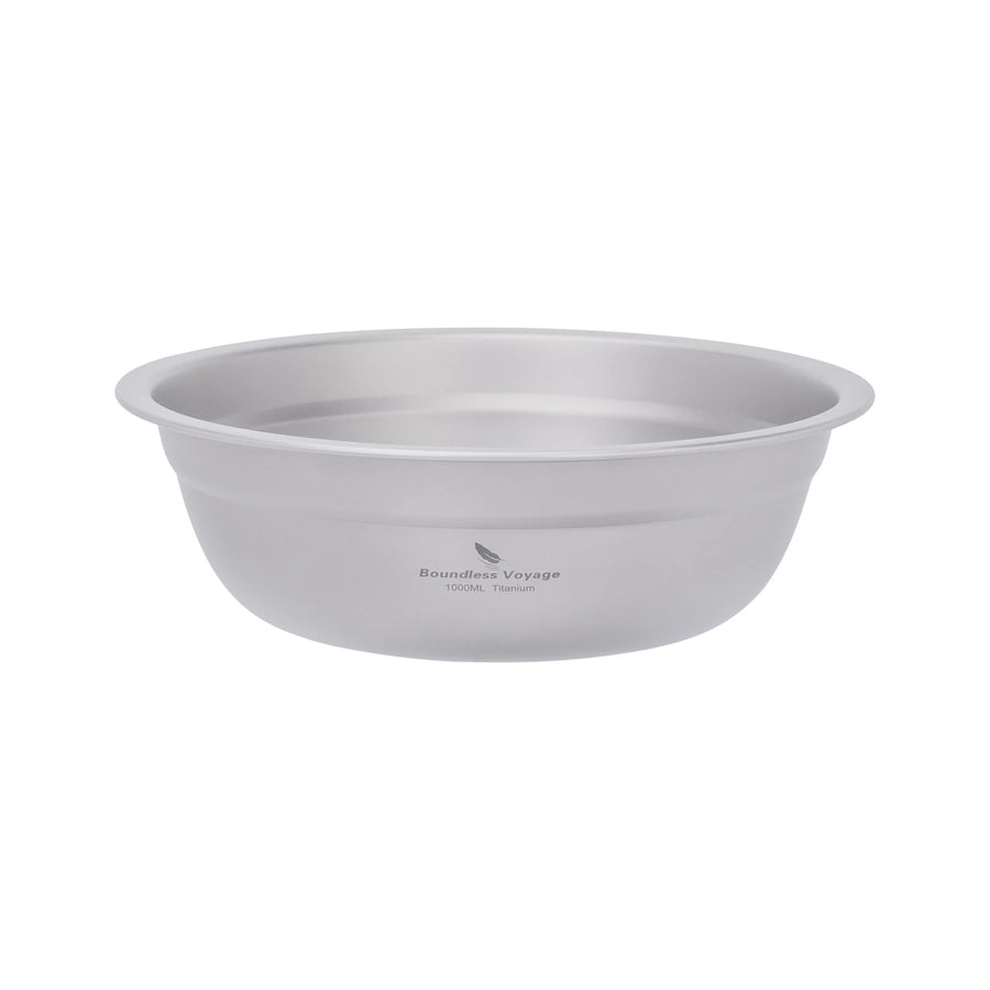 Gray plastic bowl with 'Boundless Voyage' branding on a white background
