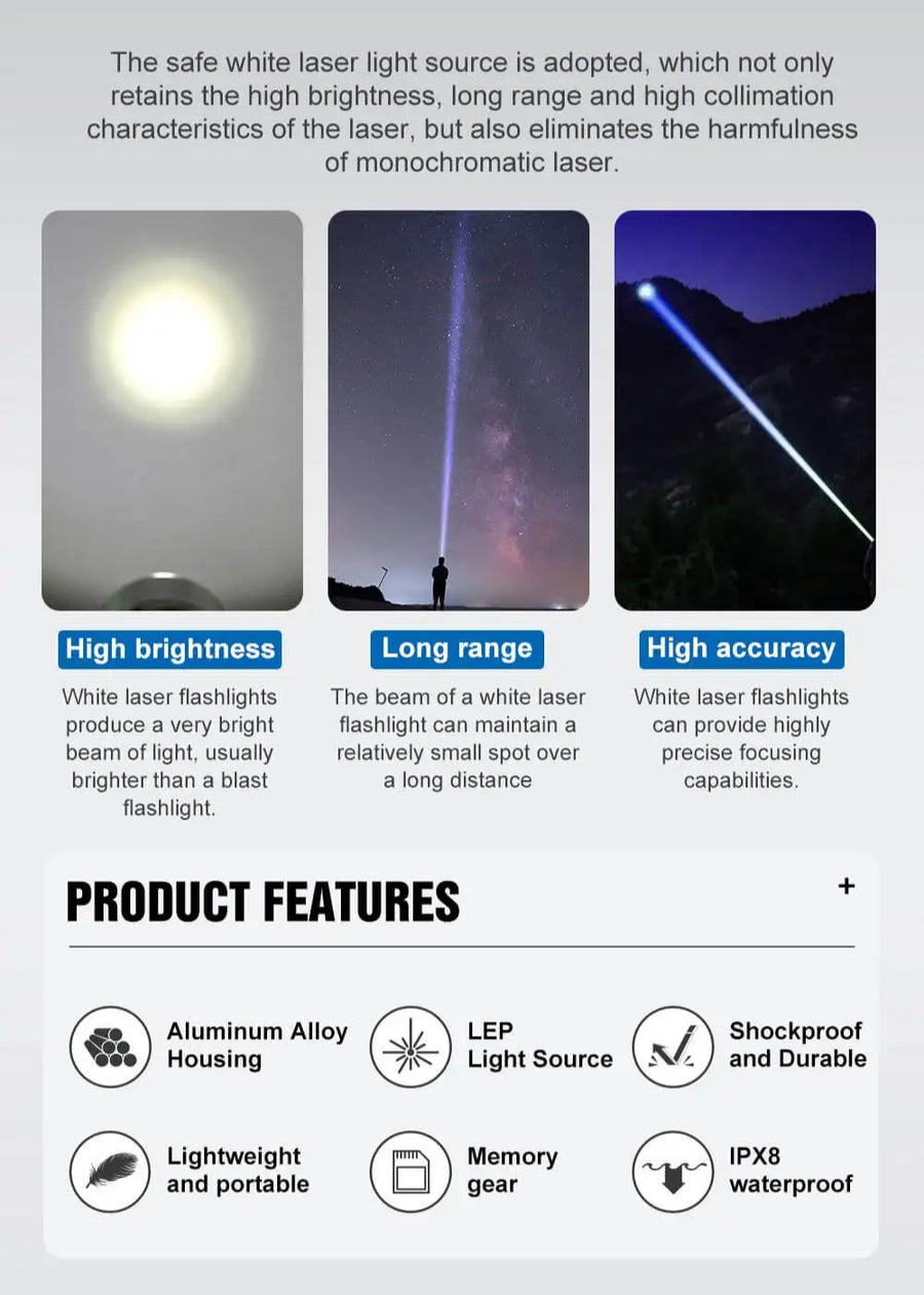 Advertisement for LEP light source with features and benefits on a white background