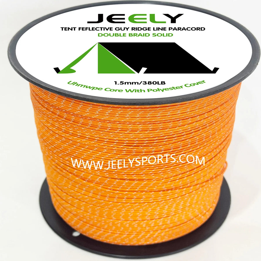 Spool of orange paracord with JEELY branding on a white background