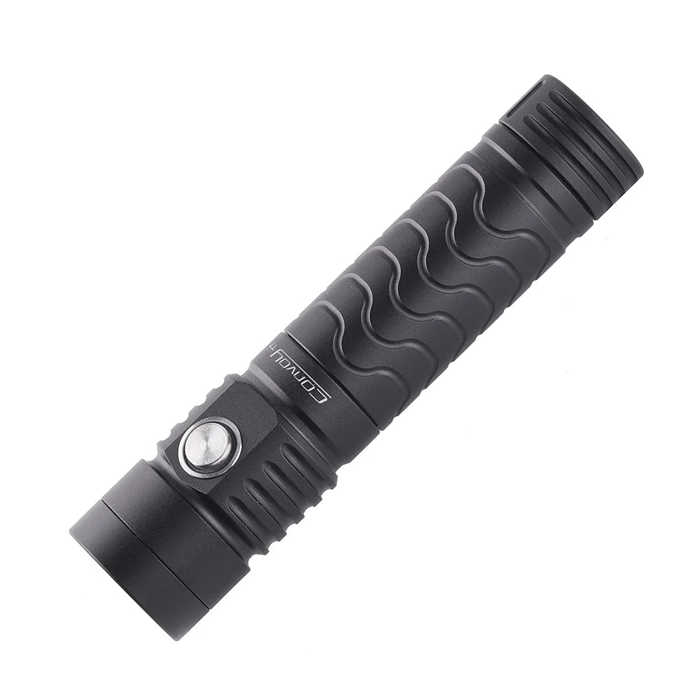 Black flashlight with wavy texture on a white background