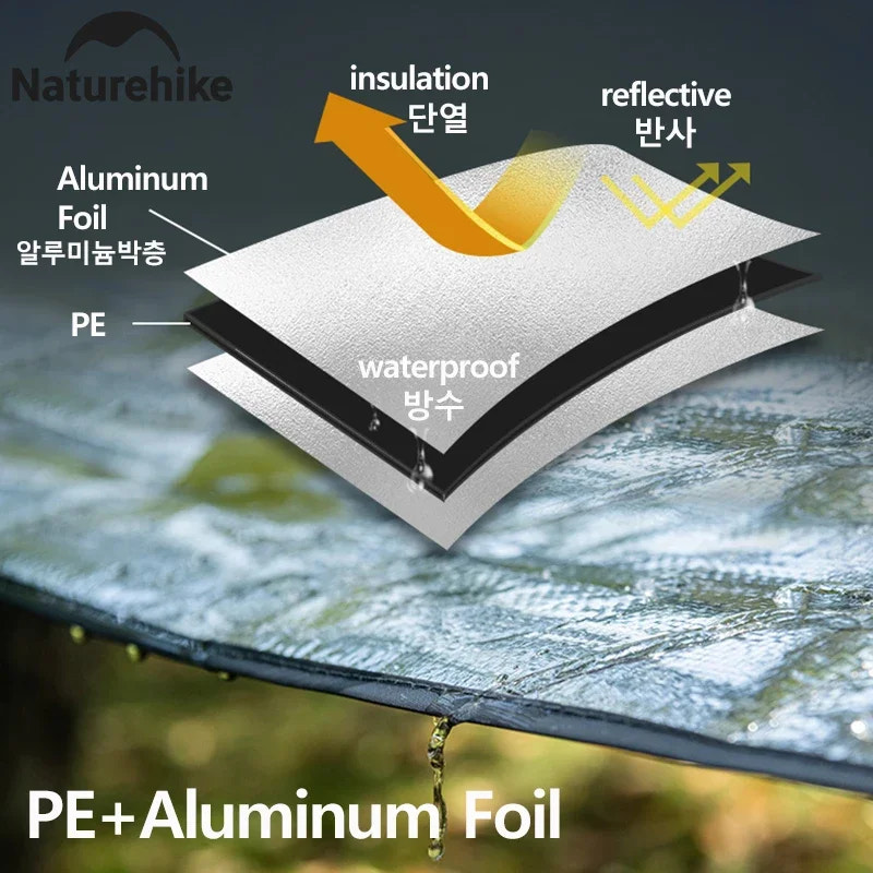 Diagram of PE and Aluminum Foil insulation with Naturehike branding.