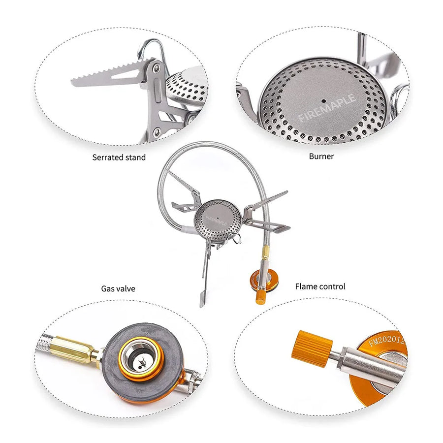Detailed view of a portable stove with labeled parts on a white background