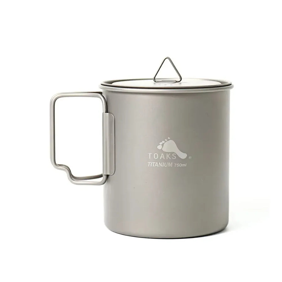 Titanium mug with lid on a white background