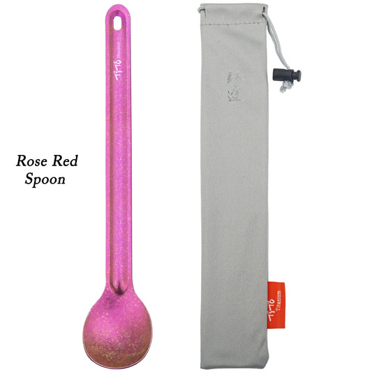 Rose red spoon with a gray carrying case on a white background