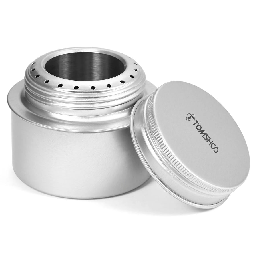 Silver metal container with lid on a white background