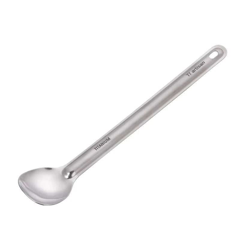 titanium ladle with 'Ti artisan' branding on a white background