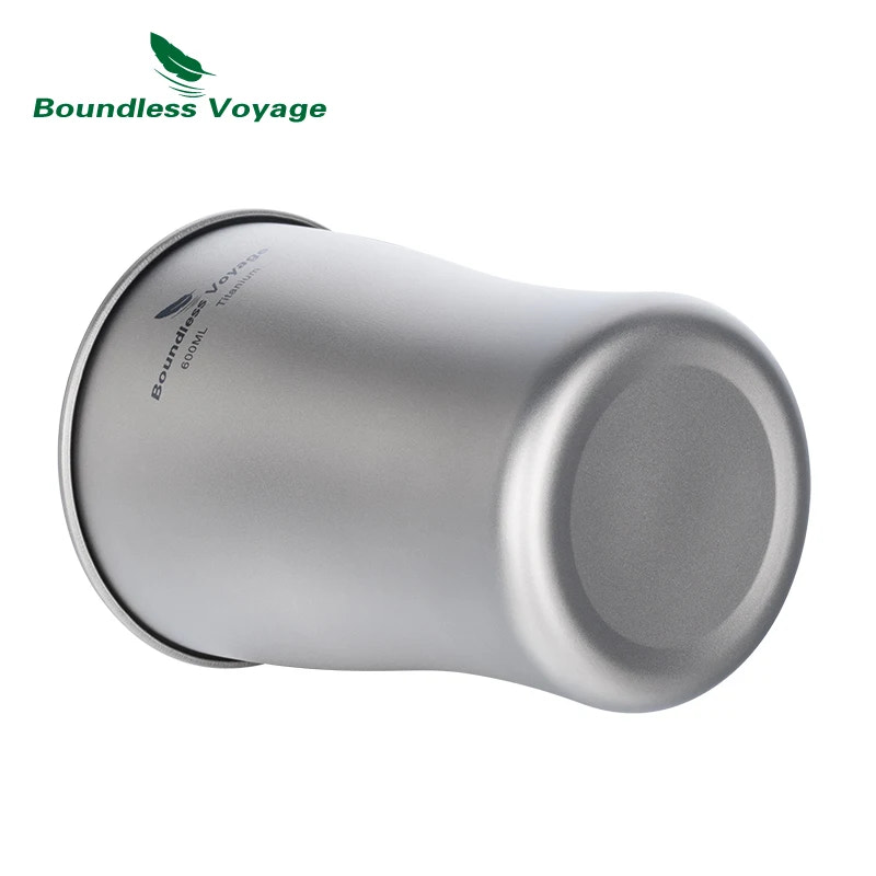 titanium travel mug with 'Boundless Voyage' branding on a white background