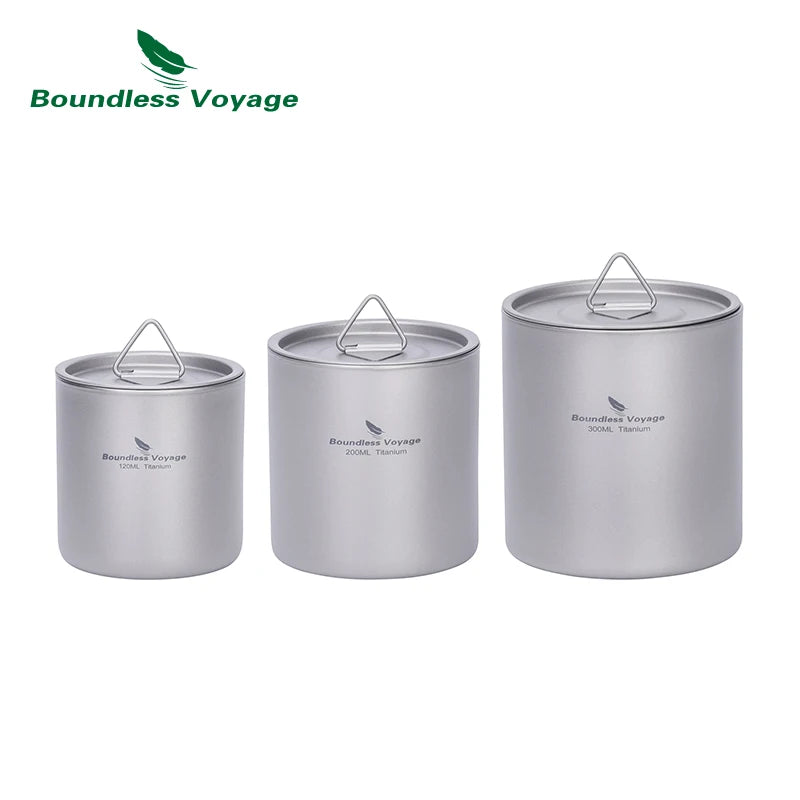 Three silver canisters with lids on a white background, branded 'Boundless Voyage'.