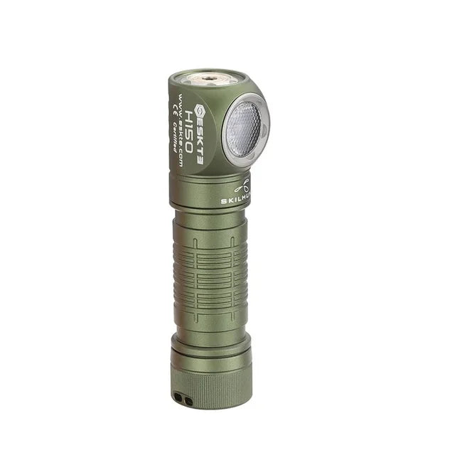 Green flashlight with visible brand logo on a white background