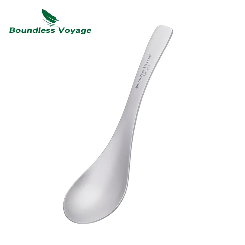titanium spoon on a white background with 'Boundless Voyage' branding.