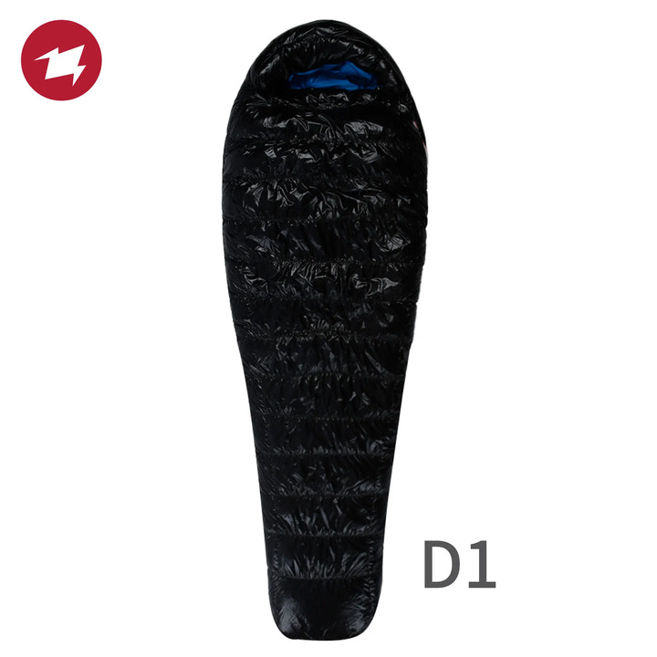 Black sleeping bag with brand logo on a white background