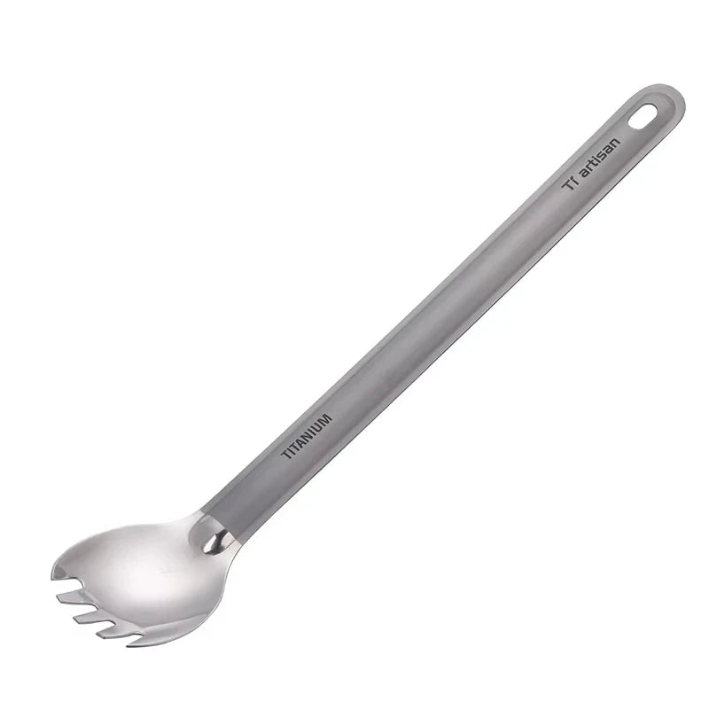 Gray titanium spork on a white background