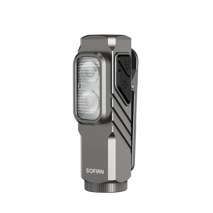 Gray flashlight with 'SOFIRN' branding on a white background