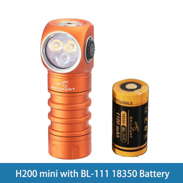Orange flashlight with battery on a white background