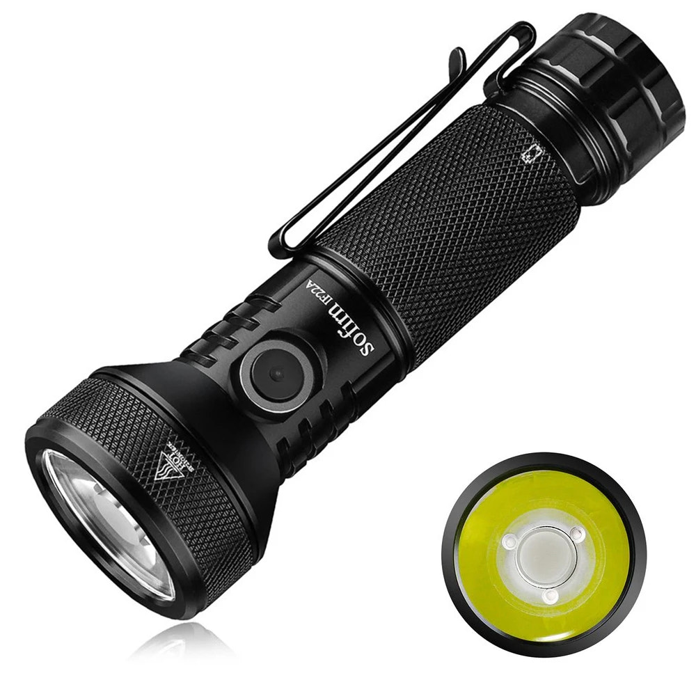 Black flashlight with detailed design on a white background