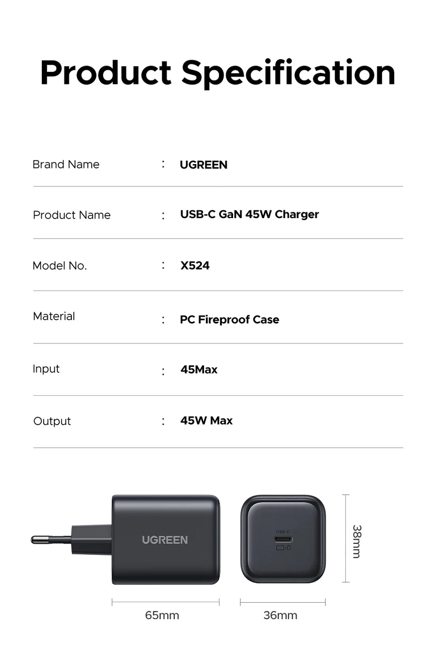 product specs for a ugreen x524