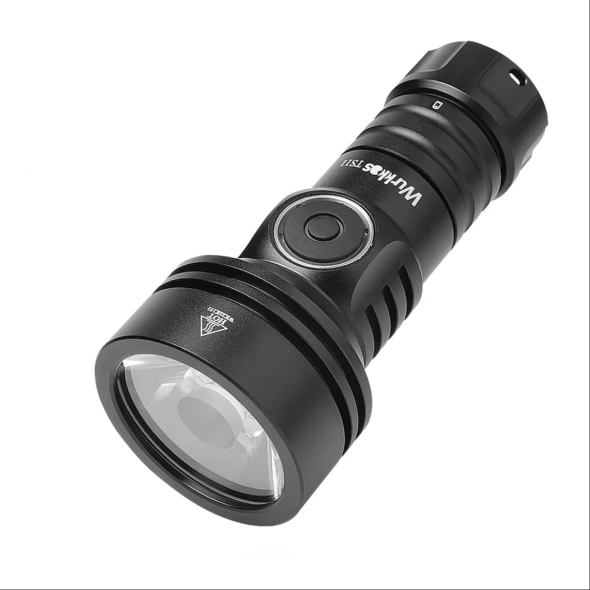 Black wurkkos TS11 flashlight with visible brand logo on a white background