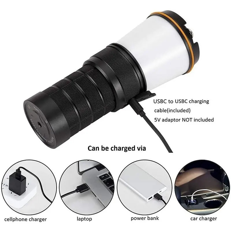 Flashlight with charging cable on a white background