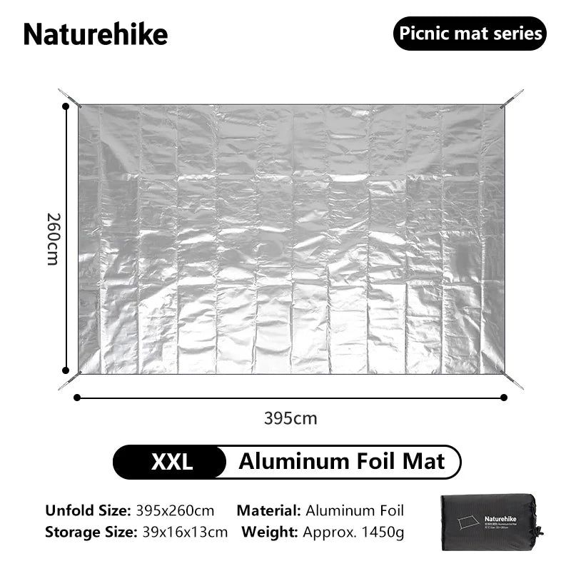 Naturehike aluminum foil mat with dimensions and material details on a white background