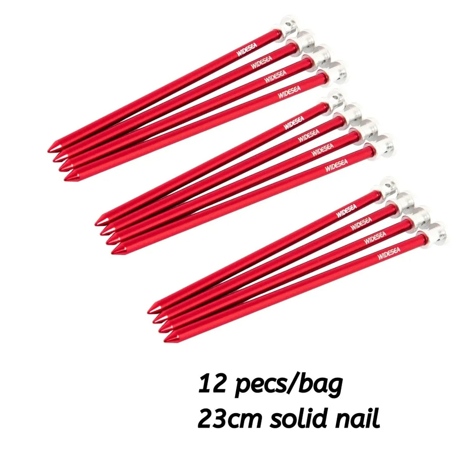 Red nails with 'widesea' branding on a white background, labeled as 12 pieces per bag and 23cm long.