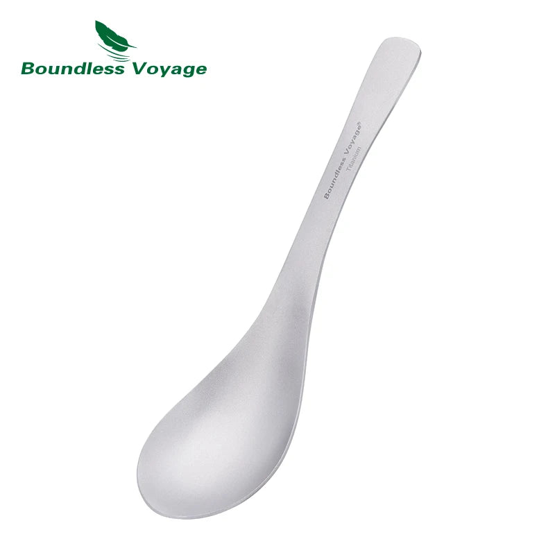 titanium spoon with 'Boundless Voyage' branding on a white background