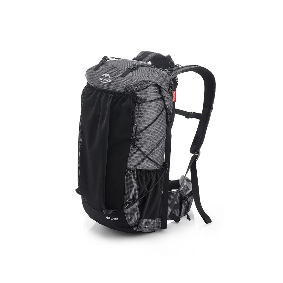 Black and gray backpack on a white background