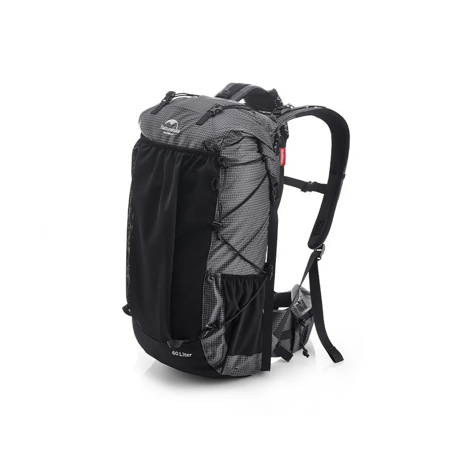 Black and gray backpack on a white background