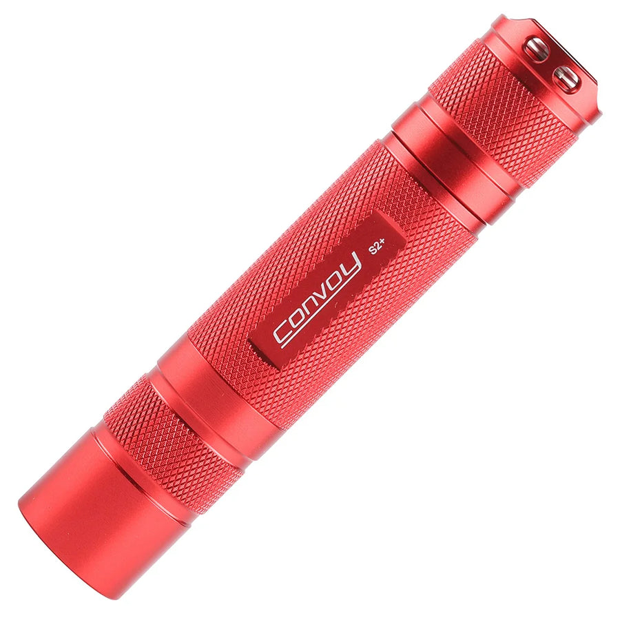 Red flashlight with 'CONVOY' branding on a white background