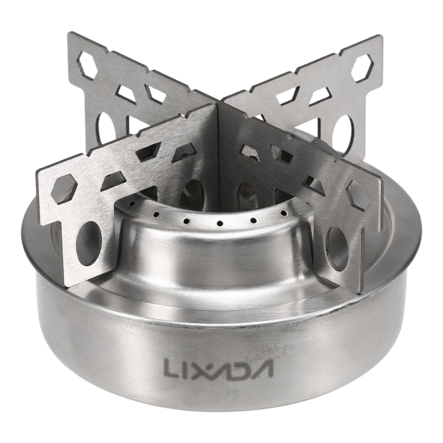 Stainless steel camping stove with Lixada branding on a white background