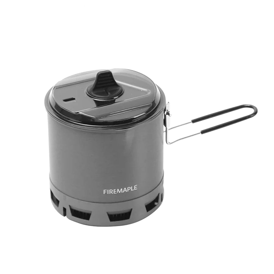 Gray camping stove with a black handle on a white background, featuring the Firemaple brand.
