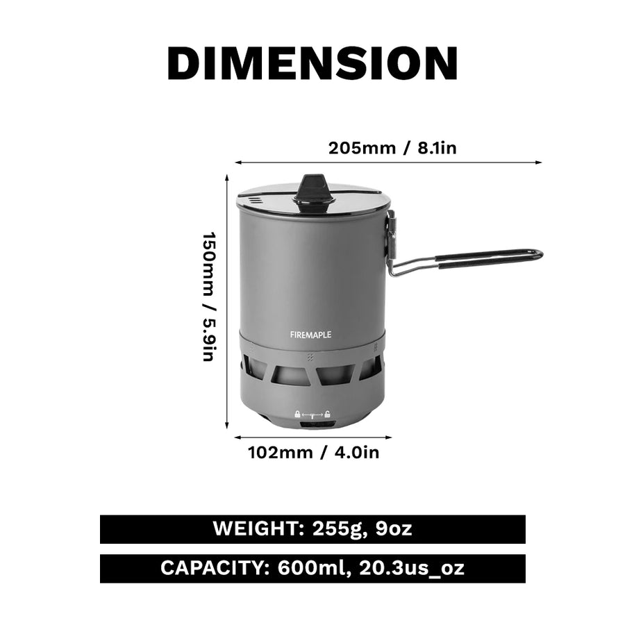 FIREMAPLE camping stove with dimensions and weight on a white background