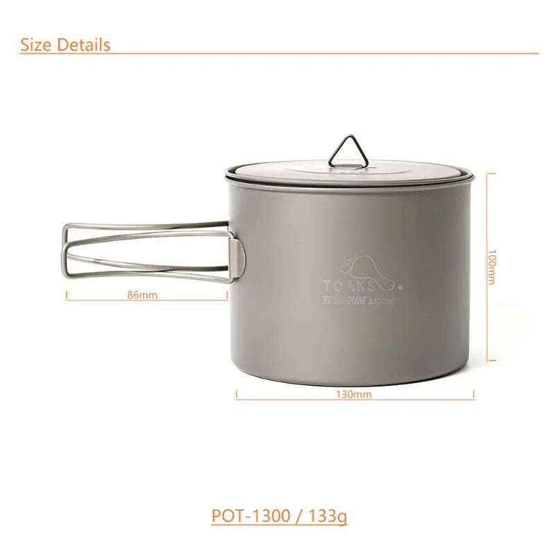 Camping pot with measurements and brand logo on a white background