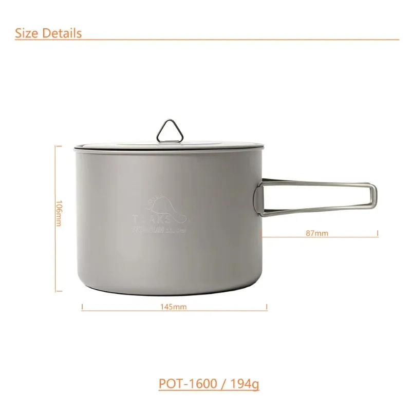 Camping pot with dimensions and weight on a white background