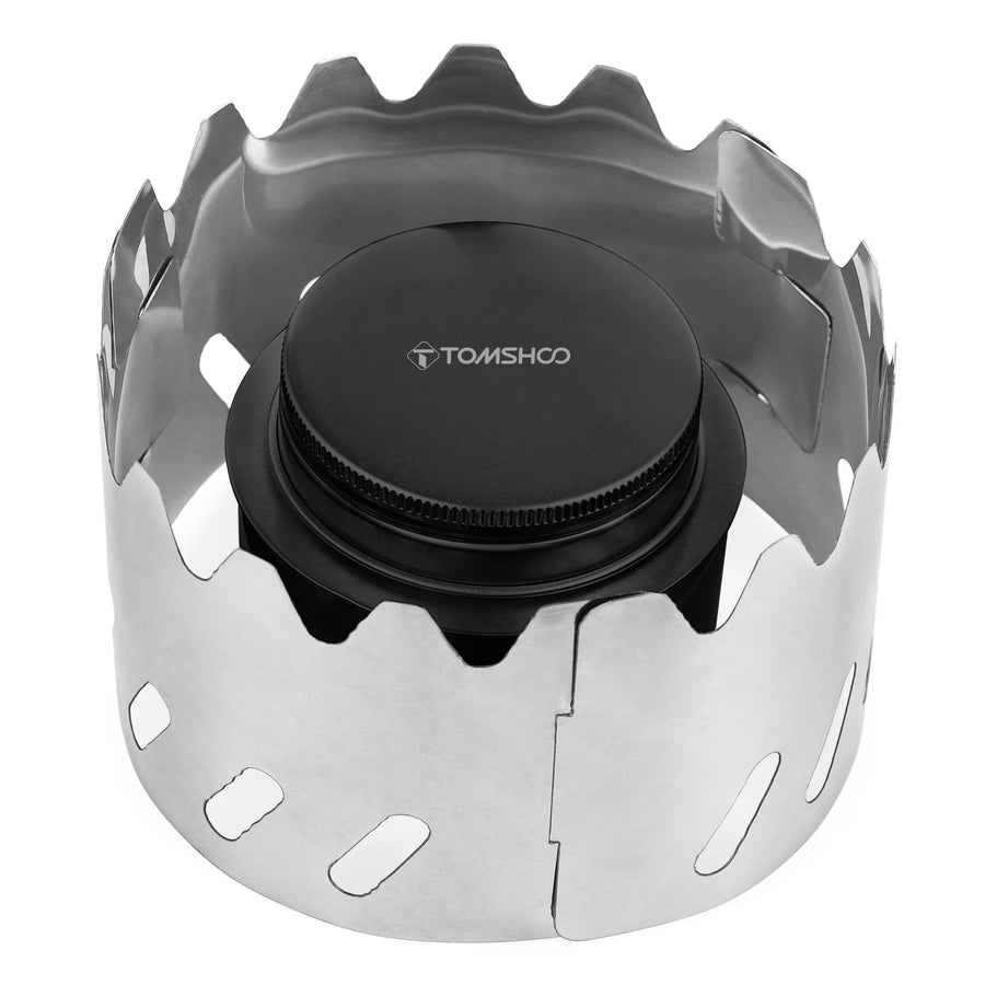 Portable camping stove with TOMSHOO branding on a white background