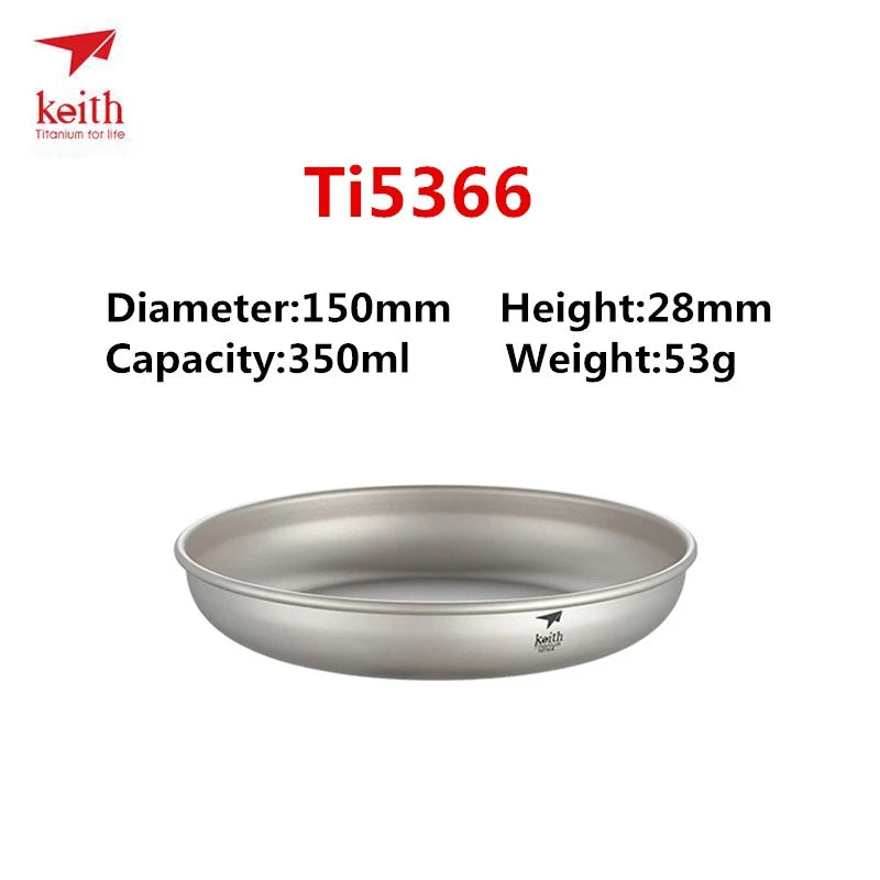 Keith titanium dish with specifications on a white background