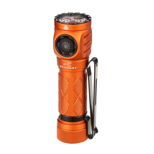 Orange flashlight with brand logo on a white background