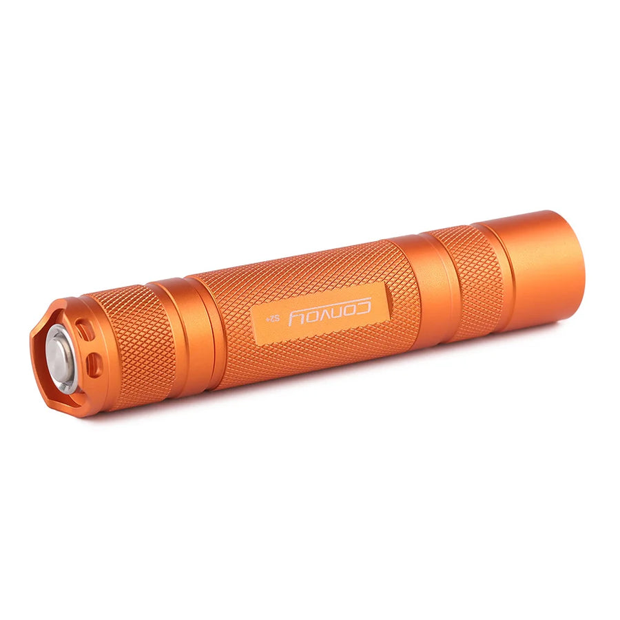 Orange flashlight with brand logo on a white background