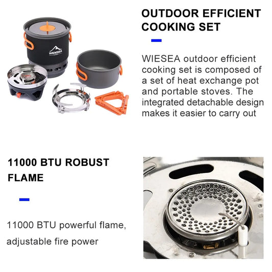 widesea outdoor efficient cooking set with heat exchange pot and portable stoves on a white background.