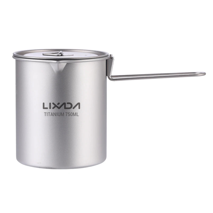 titanium pot with handle and 'Lixada' branding on a white background