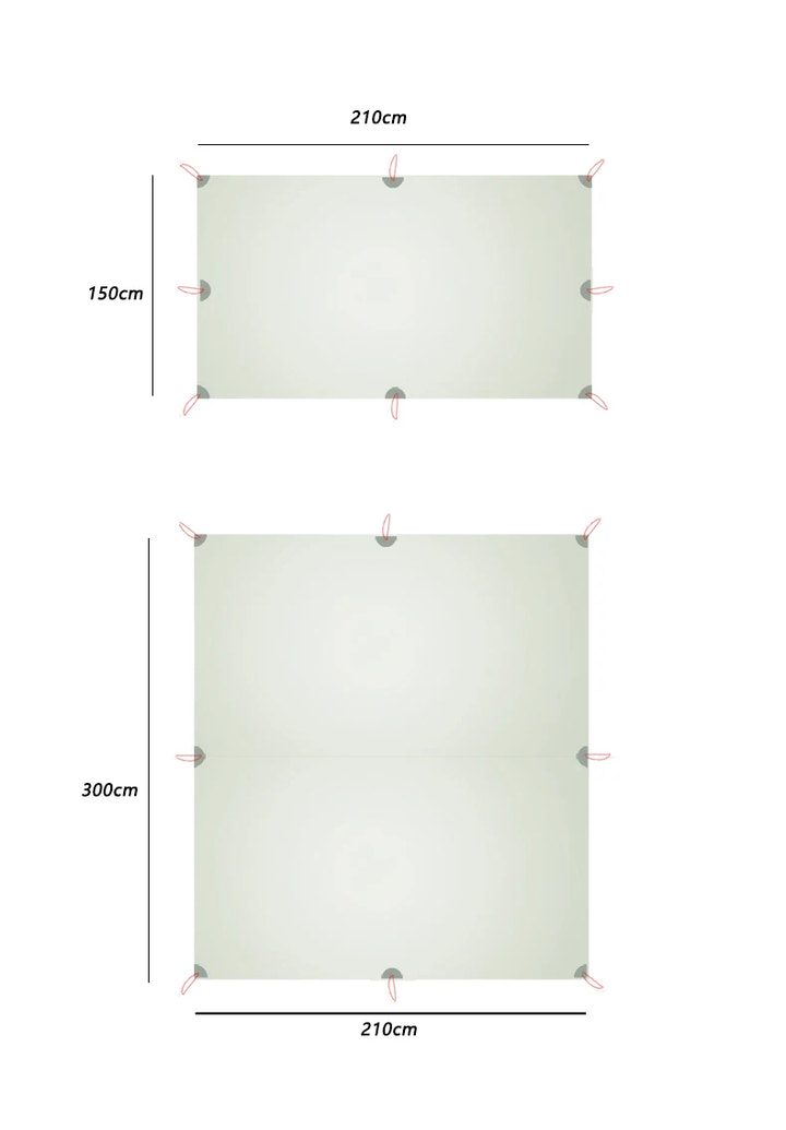 Measurement chart of a rectangular fabric panel with dimensions labeled.