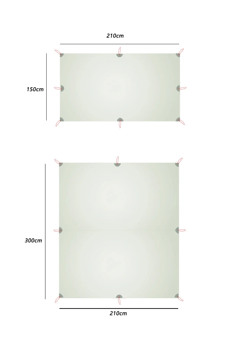Measurement chart of a rectangular fabric panel with dimensions labeled.