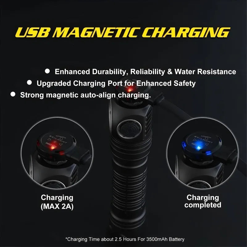 USB magnetic charging system with charging process illustration on a black background