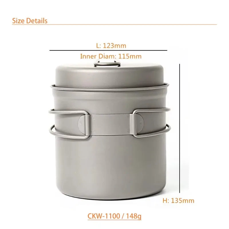 Gray metal pot with dimensions labeled on a white background