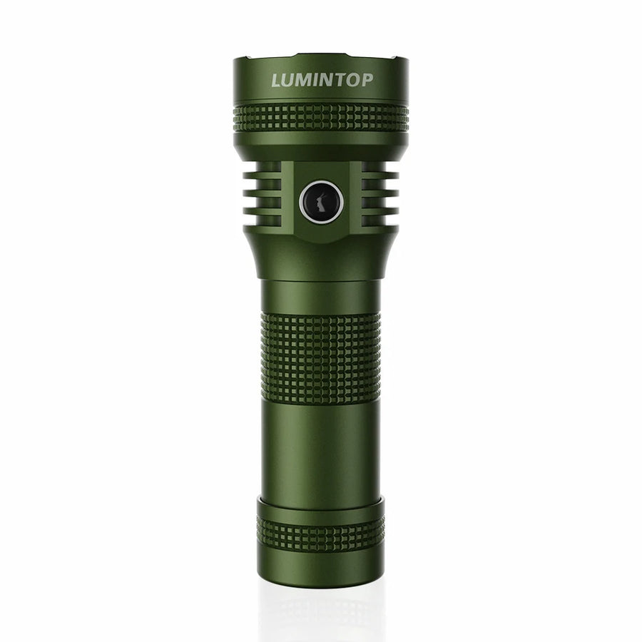 Green flashlight with 'Lumintop' branding on a white background